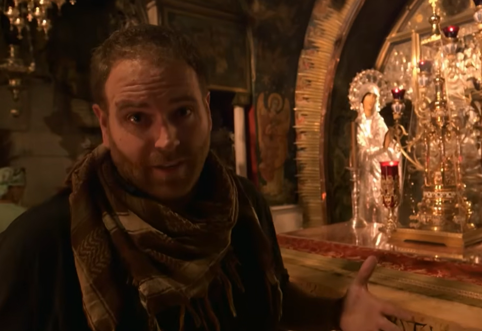 The Hill of Crucifixion explored by Josh Gates beside the sacred church chamber